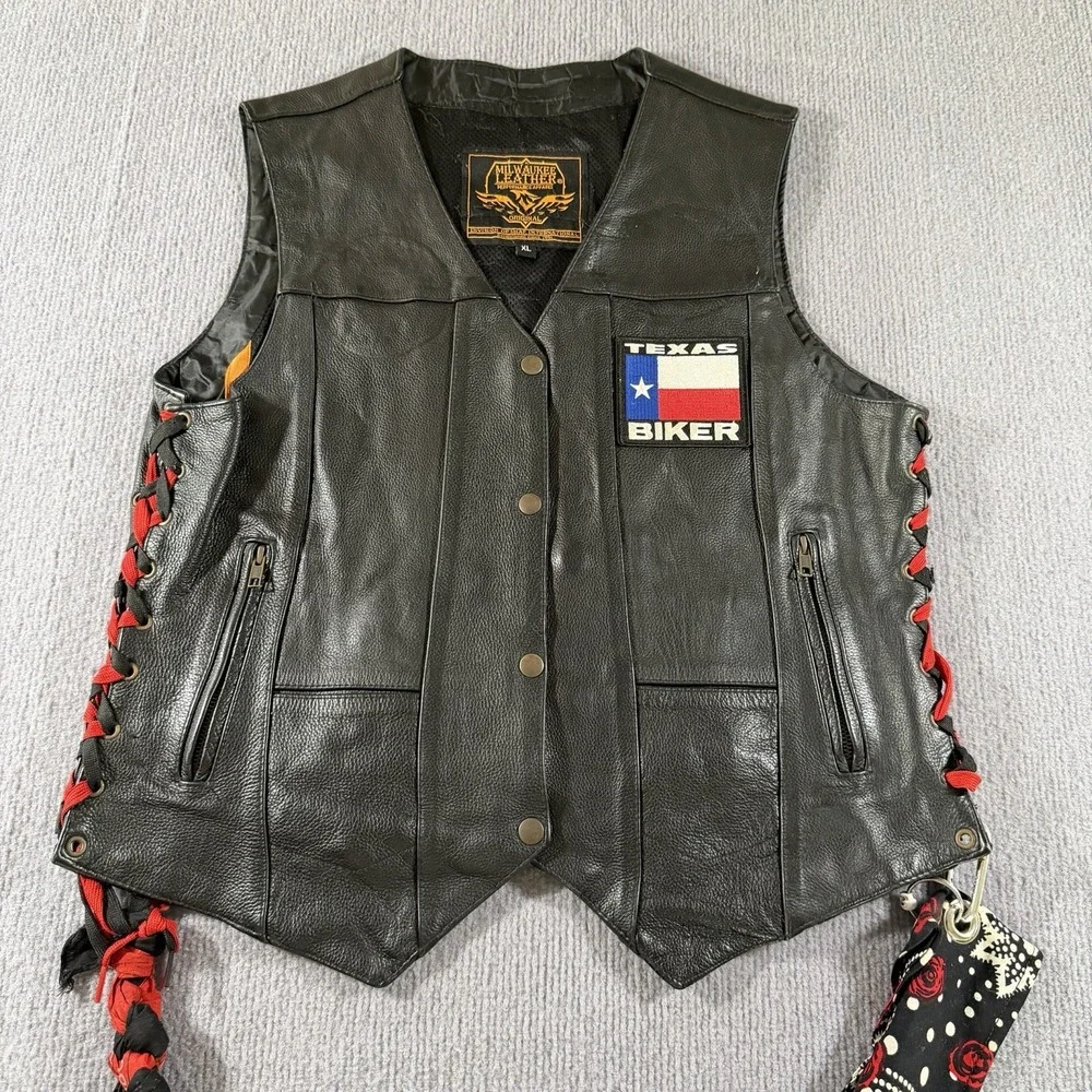 Milwaukee‎ Leather Womens Black Naked Leather XL Lace Vest * - Picture 3 of 11